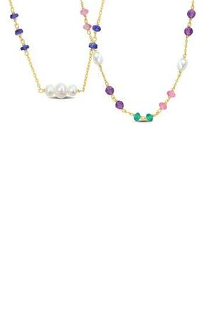 Delmar Set of 2 Semiprecious Stone & Cultured Freshweater Pearl Necklaces in Green/Blue/Pearl Multi at Nordstrom Rack