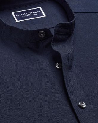 CHARLES TYRWHITT Collarless Stretch Washed Oxford Cotton Shirt - Ink Blue Size Large by Charles Tyrwhitt