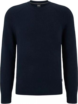 HUGO BOSS Rondhals gebreide trui - Heren - Ronde hals truien - Blauw - XL - Kasjmier - Truien & Vesten