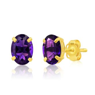 MAX + STONE 14k Yellow or White Gold 7x5mm Oval Stud Earrings with Push Backs