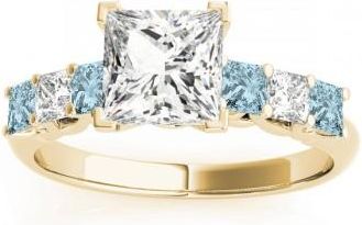 Allurez Princess Diamond & Aquamarine Engagement Ring 14k Yellow Gold 0.60ct
