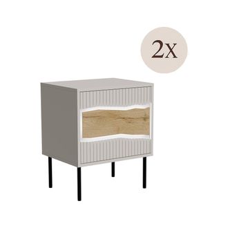 Dmora Conjunto De 2 Mesitas De Noche Ussana, C&oacute;moda Baja Con Puerta Abatible Y Compartimento Interior, Acabado Efecto Liso, 50x40 H62 Cm, Beige Y Nudos De R