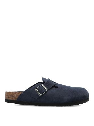 Birkenstock Boston Clogs In Navy Blue Suede Calfskin