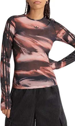 adidas Originals AOP Long Sleeve Mesh T-Shirt in Vermillon at Nordstrom, Size Xx-Large