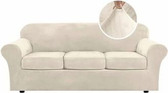 OEM Juego De Fundas El&aacute;sticas De Terciopelo Moderno De Cuatro Piezas Para Sof&aacute;, Ajuste Lujoso, Apto Para Sof&aacute;s De Tres Plazas, Lavable A M&aacute;quina, Tama&ntilde;o M