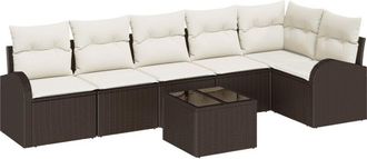 vidaXL Garden Sofa Set with Cushion 7 pcs Brown Poly rattan Vidaxl