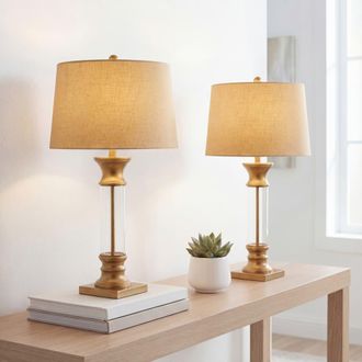Jonathan Y Designs Hunter 32 Metal/Glass LED Table Lamp in Gold/clear at Nordstrom