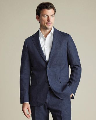 CHARLES TYRWHITT Pure Linen Checkered Jacket - Indigo Blue Size 36R by Charles Tyrwhitt