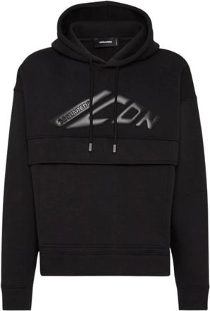Dsquared2 Hoodie met losse pasvorm en kangoeroezak - Heren - Hoodies - Zwart - M - Katoen - Hoodies & sweatvesten