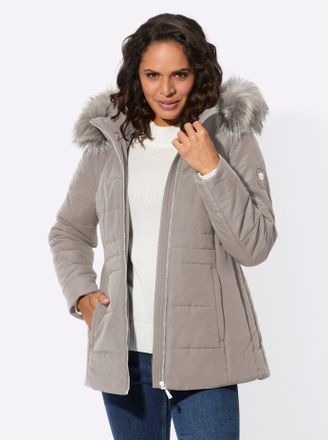 Casual Looks Steppjacke CASUAL LOOKS, Damen, Gr. 38, grau (taupe), 100% Polyester, Fellimitat:63% Polyacryl, 24% Polyester, 13% Modacryl, Wattierung:100% Polyester