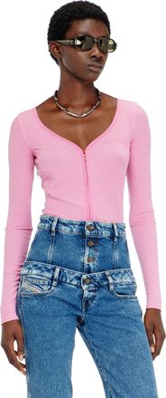 Diesel Slim V-neck lyocell top with zip - Tops - Woman - Pink