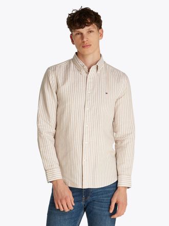 Tommy Hilfiger Langarmhemd TOMMY HILFIGER LINEN BLEND BOLD STRIPE, Herren, Gr. XL, N-Gr, beige (sandalwood, stripe), Web, Obermaterial: 57% Baumwolle, 43% Leinen, Ma