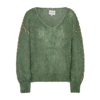 Americandreams Milana LS Mohair Knit - Dames - V-hals truien - Groen - L - Wol - Truien & Vesten