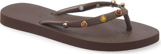 Arezzo Brizza Stone Embellished Flip Flop in Chocolate at Nordstrom, Size X-Large