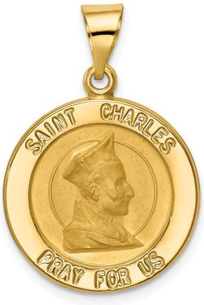 Diamond2Deal 14k Yellow Gold Polished and Satin St. Charles Medal Hollow Pendant