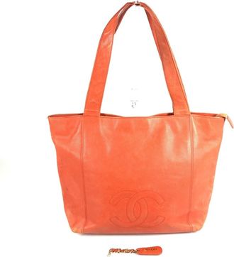 Chanel Orange Grained Calfskin Shoulder Bag Tote Bag (Pre-Owned)