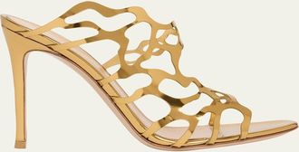 Gianvito Rossi 95mm Cutout Metallic Leather Mule Sandals