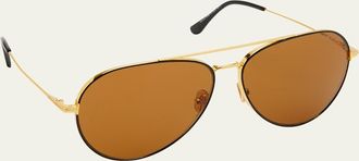 Tom Ford Mens Dashel Double-Bridge Metal Aviator Sunglasses