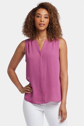 NYDJ Womens Nydj Top Purple Pintuck Back Split Neck Sleeveless Blouse RED1219