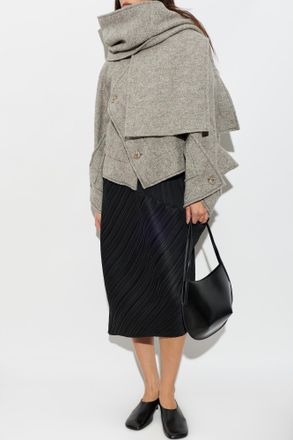 Issey Miyake Oversized Short Jacket With Detachable Scarf, Womens, Grey