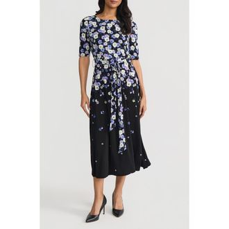 Kasper Floral Print A-Line Midi Dress in Black Multi at Nordstrom, Size 10