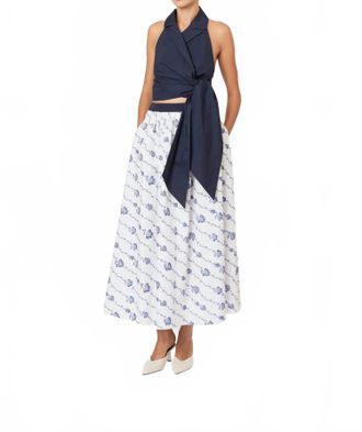 Rosie Assoulin Easy Does It Winding Vines Embroidery Skirt In Blue/white