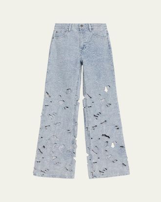 Alice & Olivia Chic Embroidered Eyelet Bootcut Jeans