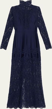 Paco Rabanne Long-Sleeve Stretch Lace Jersey Maxi Dress