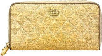 Chanel Beige Tweed Leather Long Wallet (Bi-Fold) (Pre-Owned)