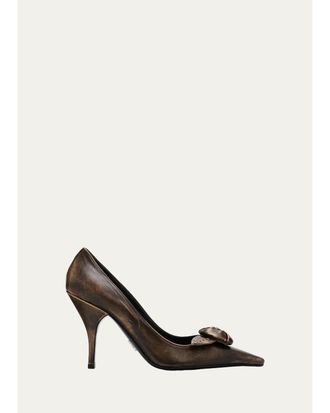 Prada 95mm Rosette Distressed Leather Pumps