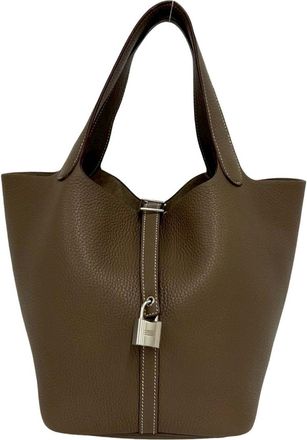 Herm&egrave;s Beige Taurillon Clemence Leather Handbag Tote Bag (Pre-Owned)