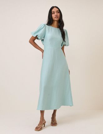 Nobody's Child Blue Puff Sleeve Zola Midi Dress