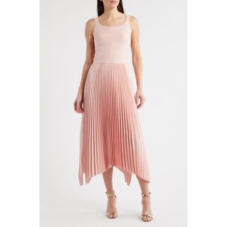 Elie Tahari The Mave Mixed Media Pleated Midi Sweater Dress in Blush at Nordstrom, Size X-Small