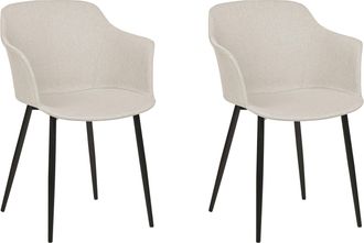 Beliani Conjunto De 2 Sillas De Comedor Retro Tapizadas Con Reposabrazos Color Beige Claro Elim