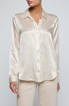 L'agence Tyler Paisley Silk Shirt in Vintage White Tnl Paisley at Nordstrom, Size Xx-Large