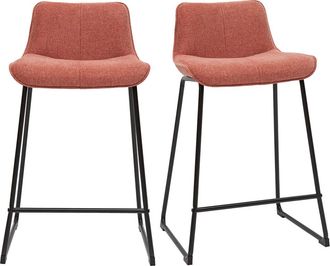Miliboo Miliboo - Set De 2 Taburetes De Cocina Fijos Efecto Aterciopelado Texturizado Terracota Con Pata De Metal 65 Cm Boost