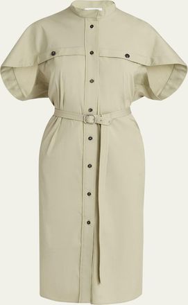 Ferragamo Belted Cotton Poplin Midi Utility Dress