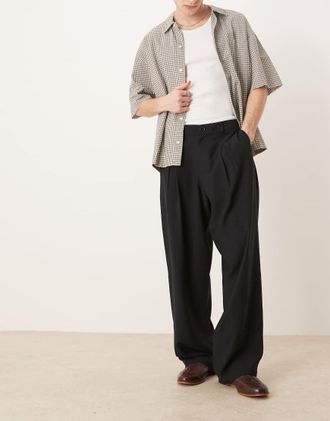 Asos wide leg smart pants with front pleat in black