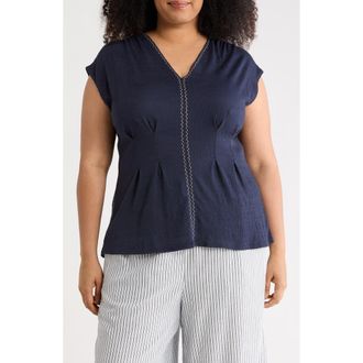 Max Studio Short Sleeve V-Neck Top in Navy-Navy at Nordstrom Rack, Size 2 X