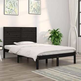 vidaXL Estructura De Cama Doble Madera Maciza Negra 135x190 Cm Vidaxl