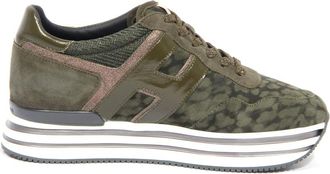Hogan Groene Veterschoenen met Midi-Platform - Dames - Sneakers - Groen - 36 EU - Leer - Schoenen