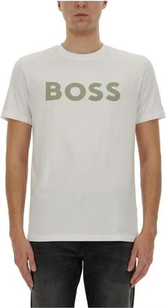 HUGO BOSS Tops, Heren, Wit, 2Xl, Katoen, T-shirt van katoenen jersey met grote logoprint
