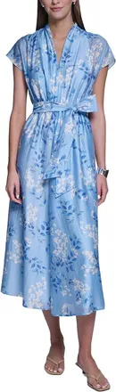 Halston Heritage Butterfly Sleeve Linen-Blend Midi Dress