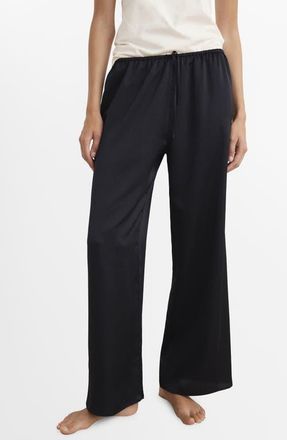 Mango Satin Pajama Pants in Charcoal at Nordstrom, Size Medium