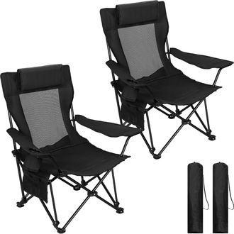 Woltu Woltu Juego De 2 Sillas Plegables De Pesca Con Reposacabezas Plegable Y Respaldo Ajustable. Silla Plegable Port&aacute;til Con Portavasos Y Reposapi&eacute;s Para C
