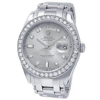 Rolex Pre-owned Rolex Day Date Automatic Chronometer Diamond Silver Dial Mens Watch 18946 SDPM