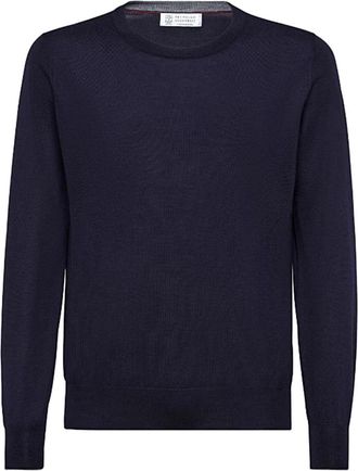 Brunello Cucinelli Stijlvolle Pullover Trui voor Mannen - Heren - Ronde hals truien - Blauw - M - Truien & Vesten