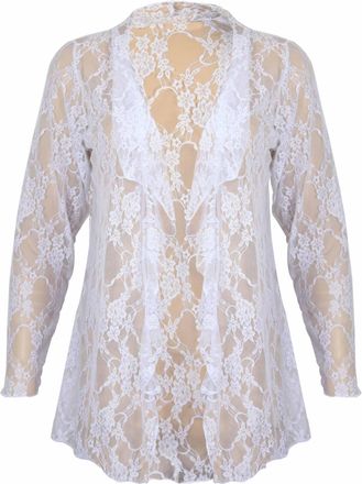 Purple Hanger New Womens Plus Size Floral Pattern Lace Cardigan Long Sleeve Womens Waterfall Open Top White Size 20 - 22