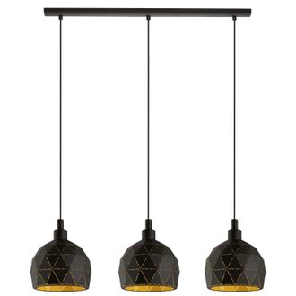 Loops Pendant Ceiling Light Colour Black Faceted Gold Inner Shade Bulb E14 3x40W