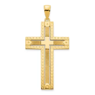 Diamond2Deal 14k Yellow Gold Fancy Sandblasted Cross Pendant